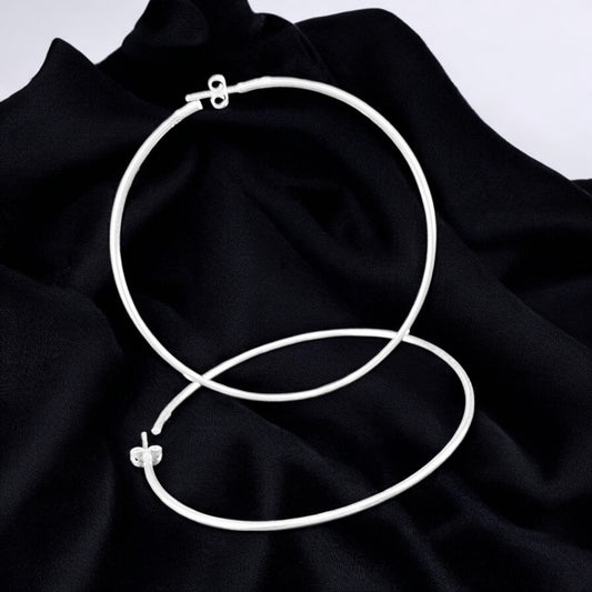 Sterling Silver .925 HOOP POST Earrings 70mmx2mm Round Smooth