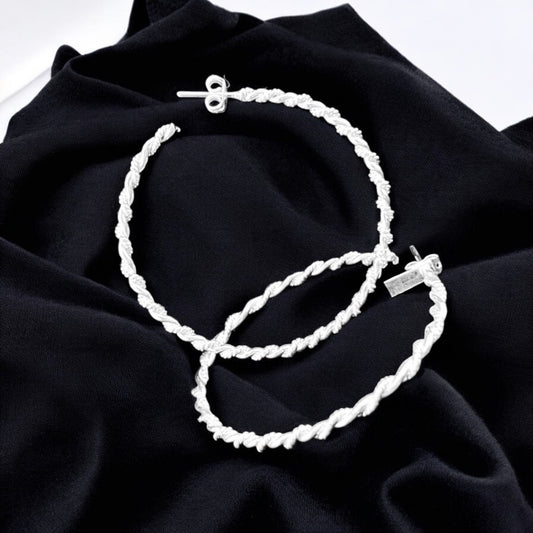 Sterling Silver .925 HOOP POST Earrings 2-Strand Rope w smooth