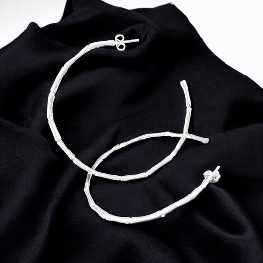 Sterling Silver .925 HOOP POST Earrings 57mm Bamboo
