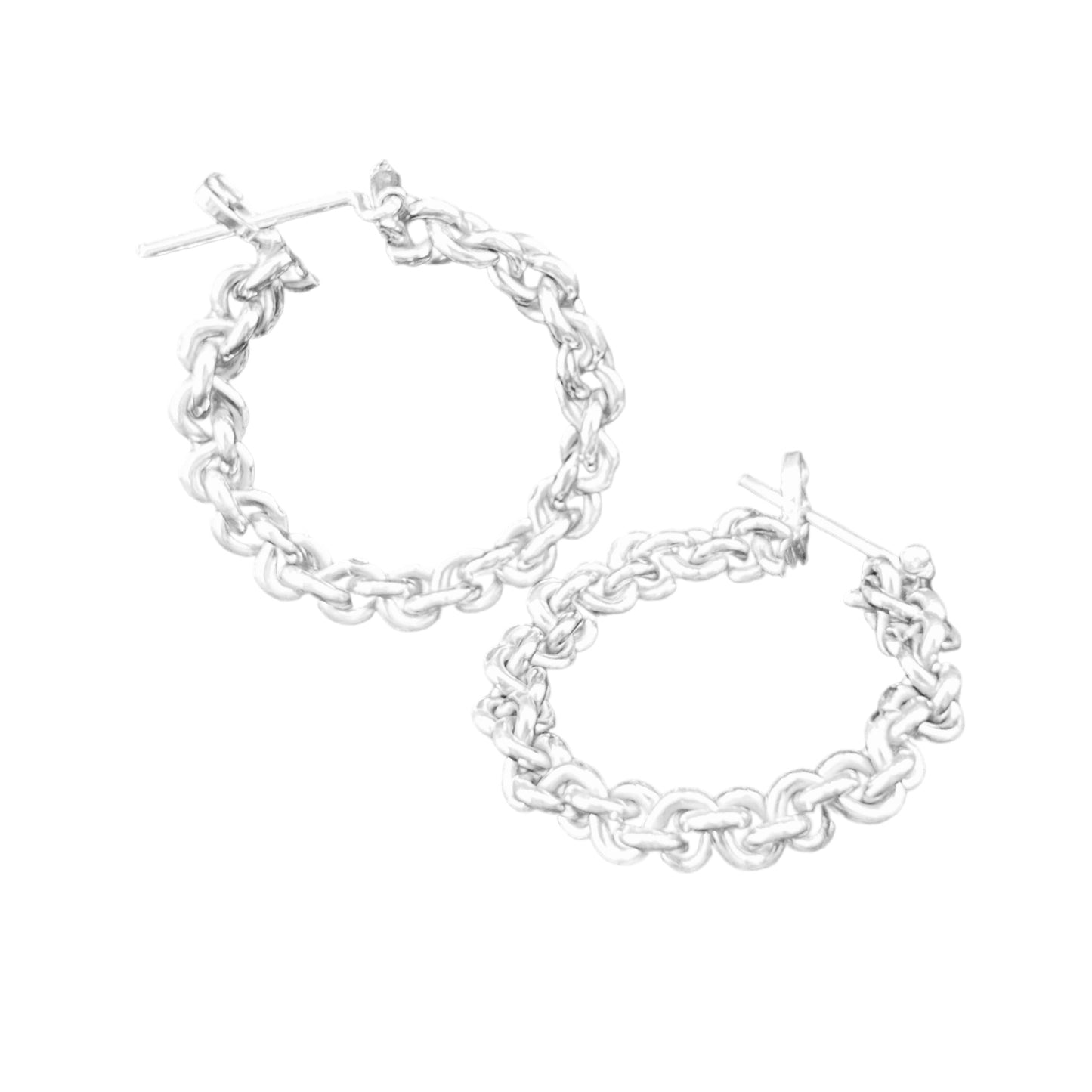 Sterling Silver .925 HOOP CLICK DOWN Earrings 25mmx3mm Chain Design