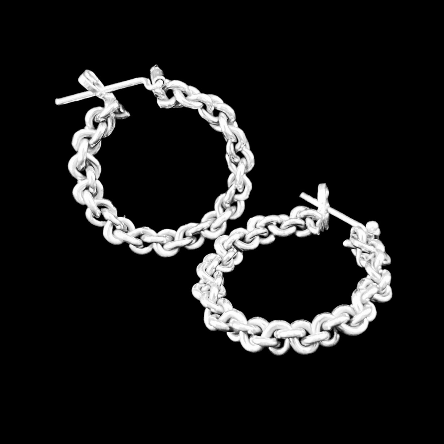 Sterling Silver .925 HOOP CLICK DOWN Earrings 25mmx3mm Chain Design