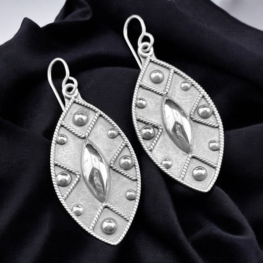 Sterling Silver .925 HOOP HOOK Earrings 23mmx45mm Tribal