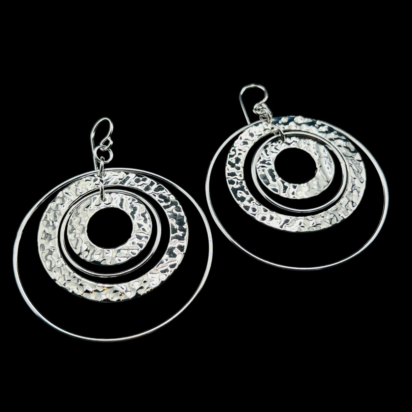 Sterling Silver .925 HOOP HOOK Earrings 50mmx1mm Circle in circle design