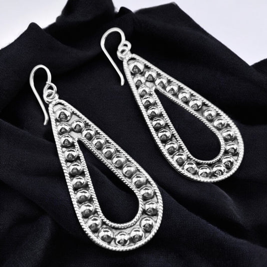 Sterling Silver .925 HOOP HOOK Earrings 21mmx50mmx3mm Teardrop Bollitos