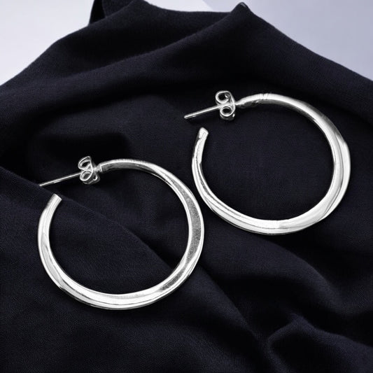 Sterling Silver .925 HOOP POST Earrings 34mmx1mm Smooth