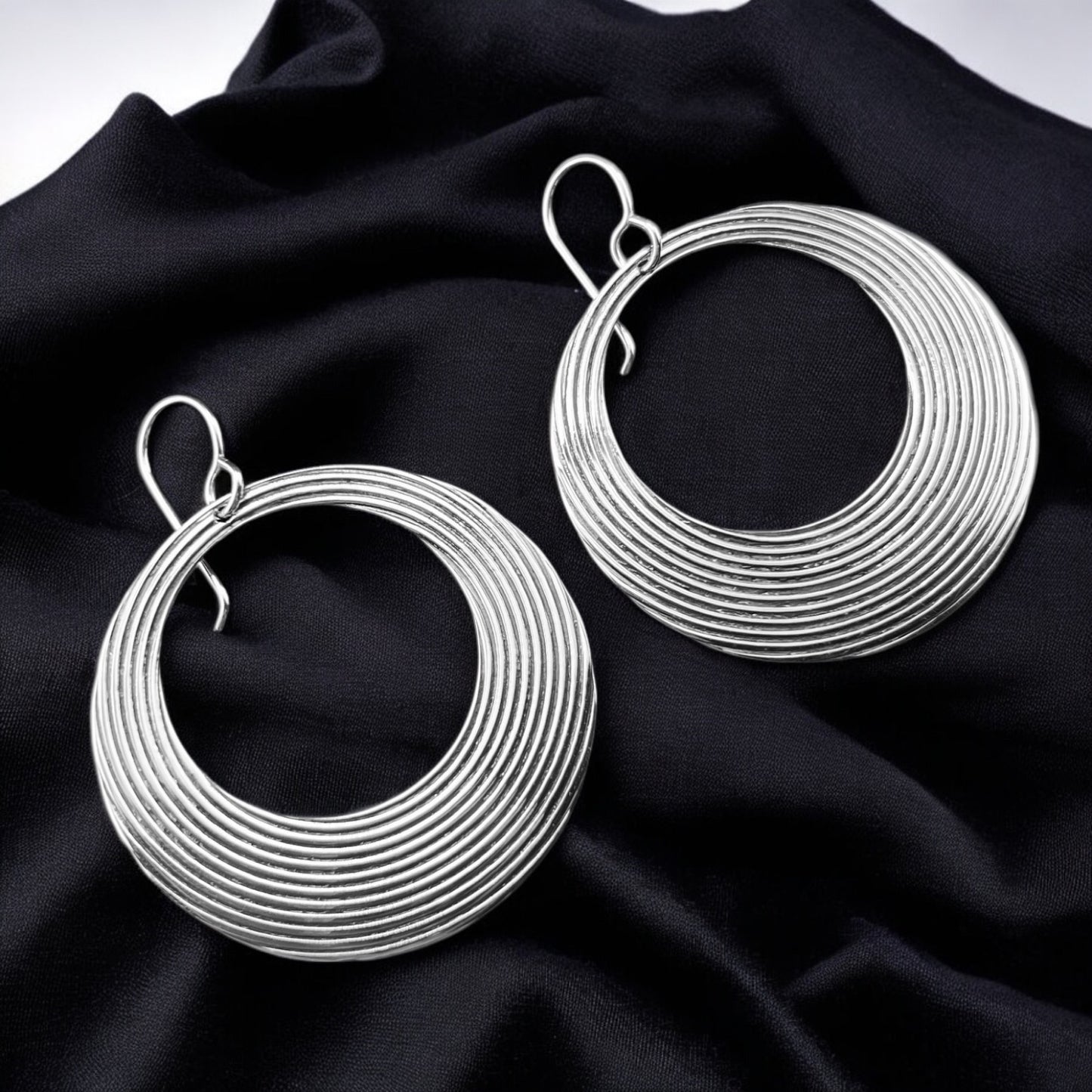 Sterling Silver .925 HOOP HOOK Earrings 40mmx1mm Offset Circles