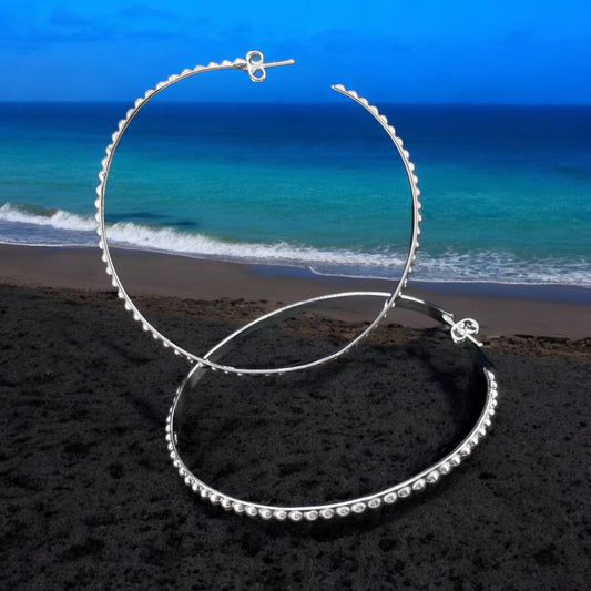 Sterling Silver .925 HOOP POST Earrings 70mmx3mm Bolitas