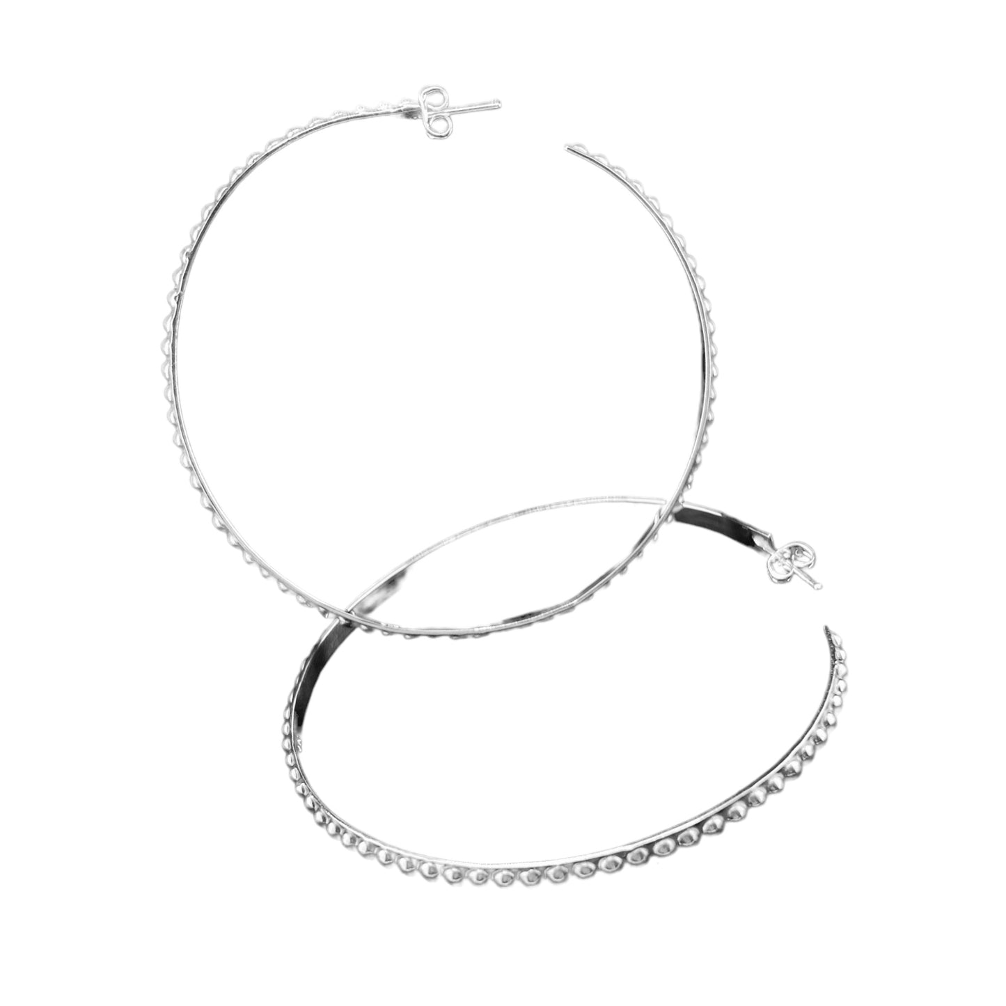 Sterling Silver .925 HOOP POST Earrings 70mmx3mm Bolitas