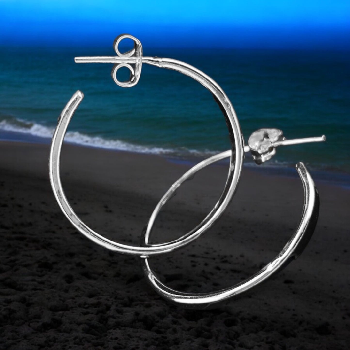 Sterling Silver .925 POST HOOP Earrings 25mmx2mm Smooth Rounded