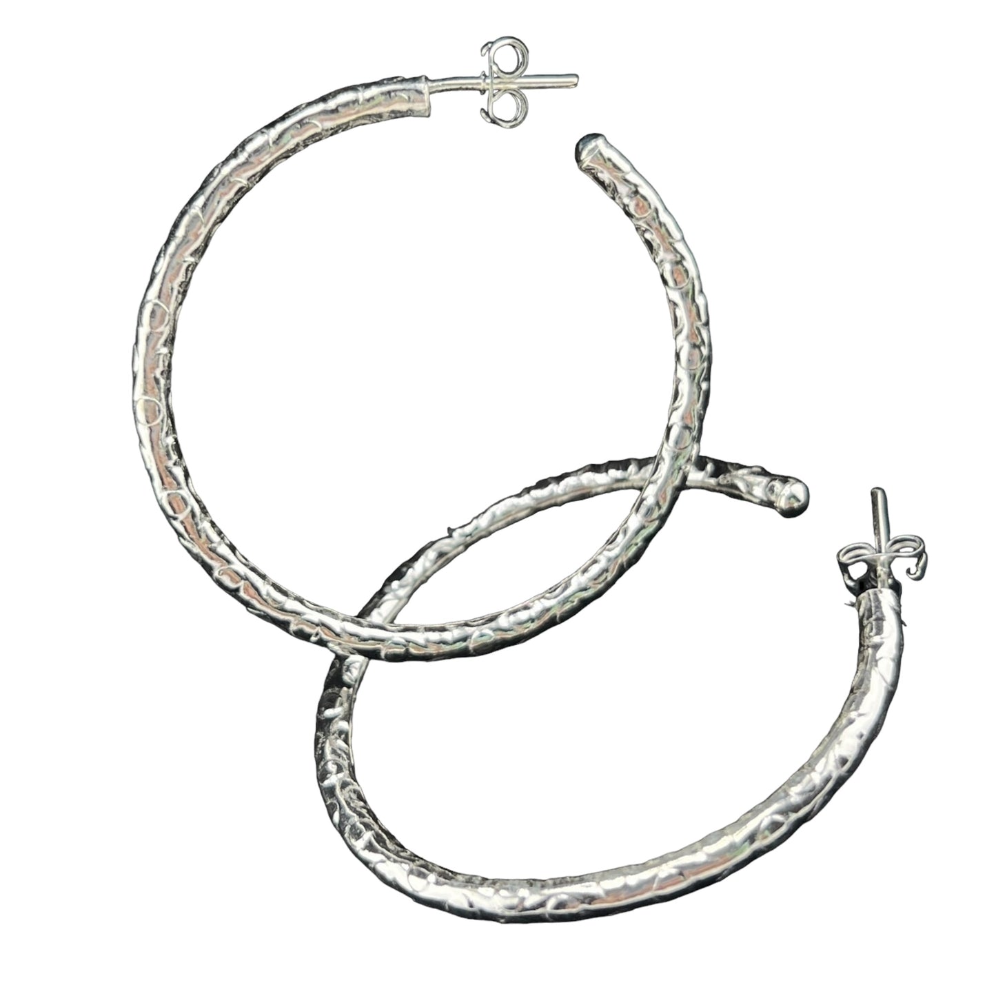 Sterling Silver .925 HOOP POST Earrings  45mmx3mm embossed