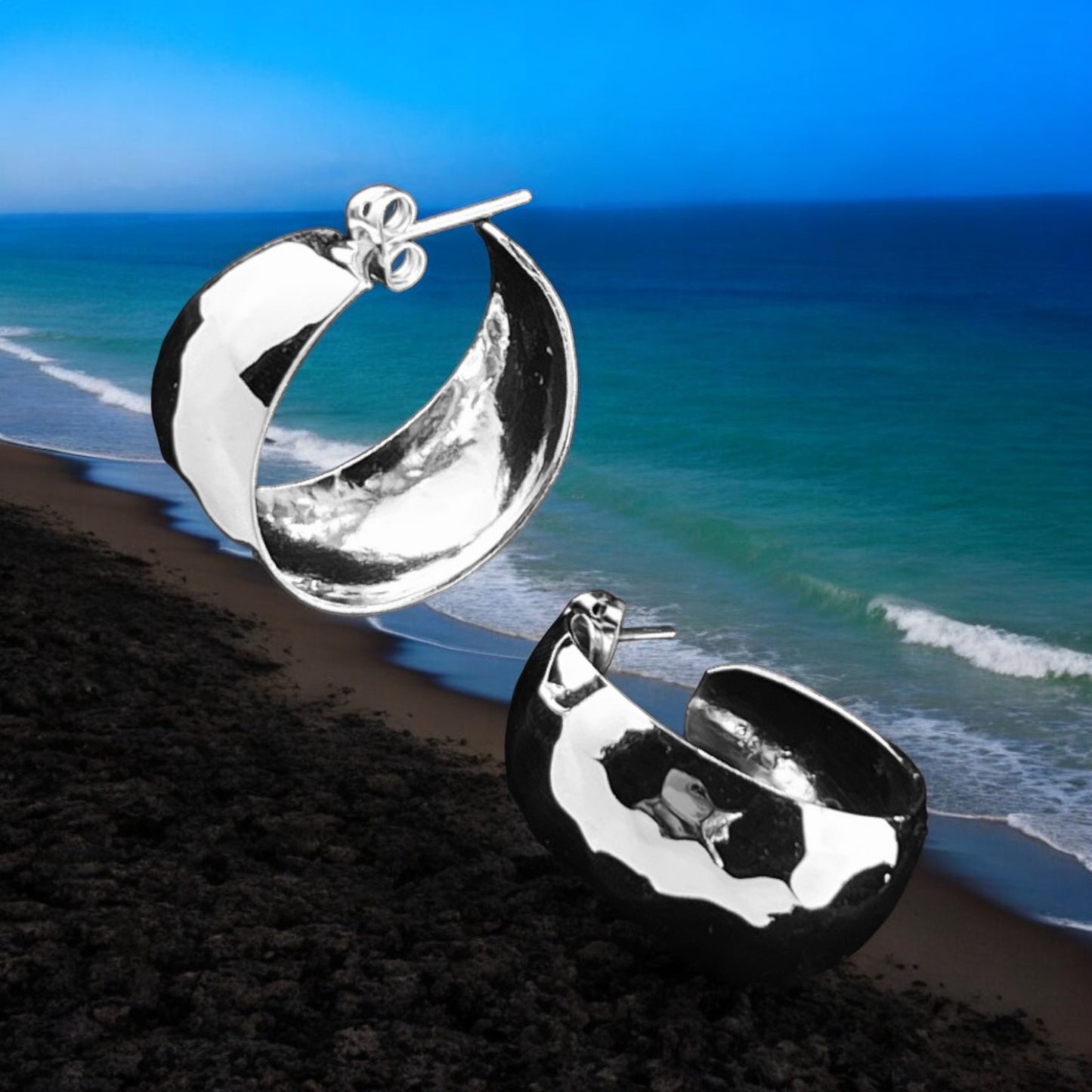 Sterling Silver .925 HOOP POST Earrings 26mmx13mm Smooth
