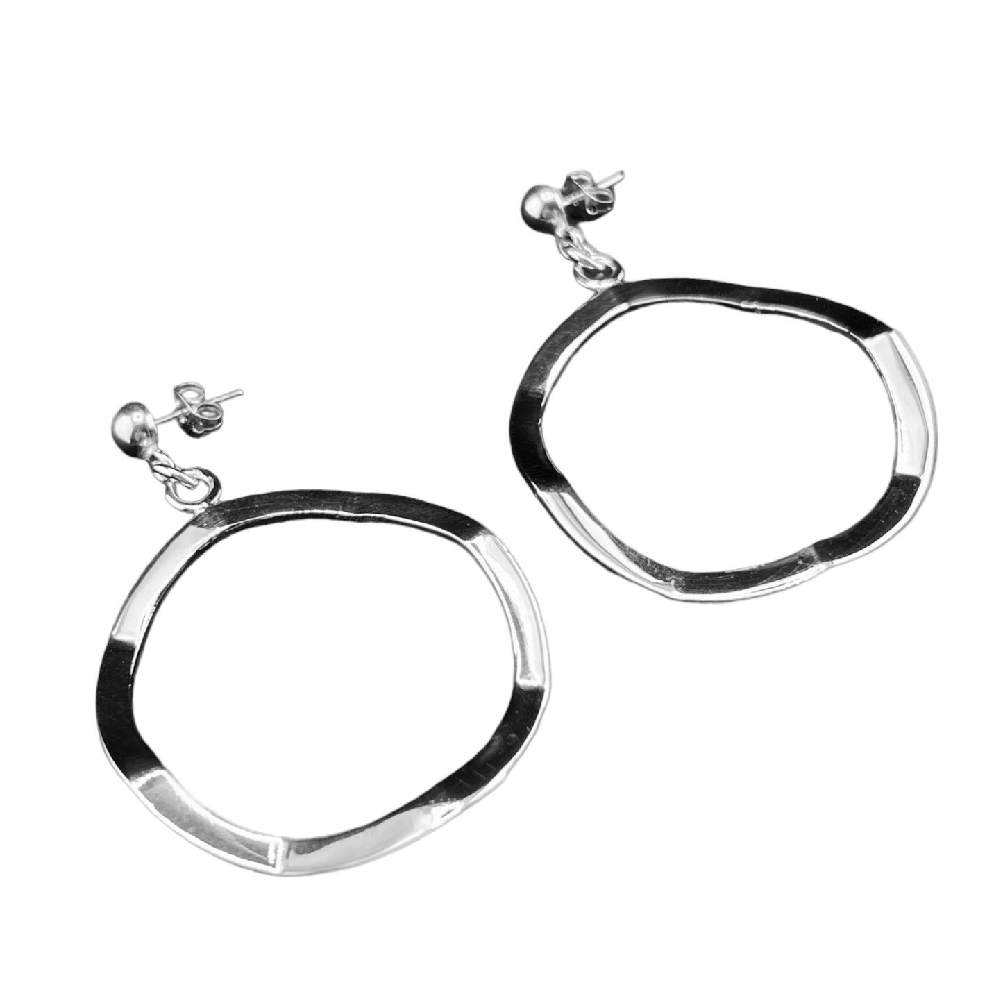 Sterling Silver .925 HOOP POST Earrings  50mm Smooth Undulating
