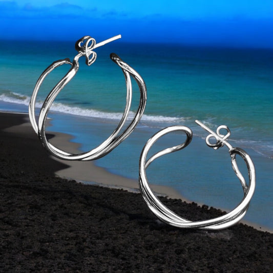 Sterling Silver .925 HOOP POST Earrings Crossover Wire