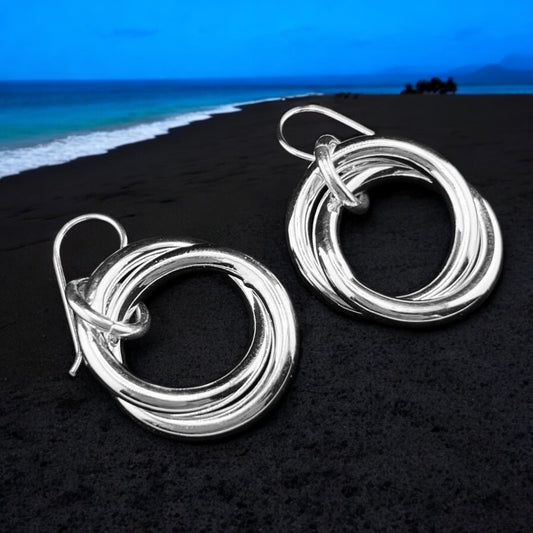 Sterling Silver .925 HOOK Earrings 25mm Circle in Circle