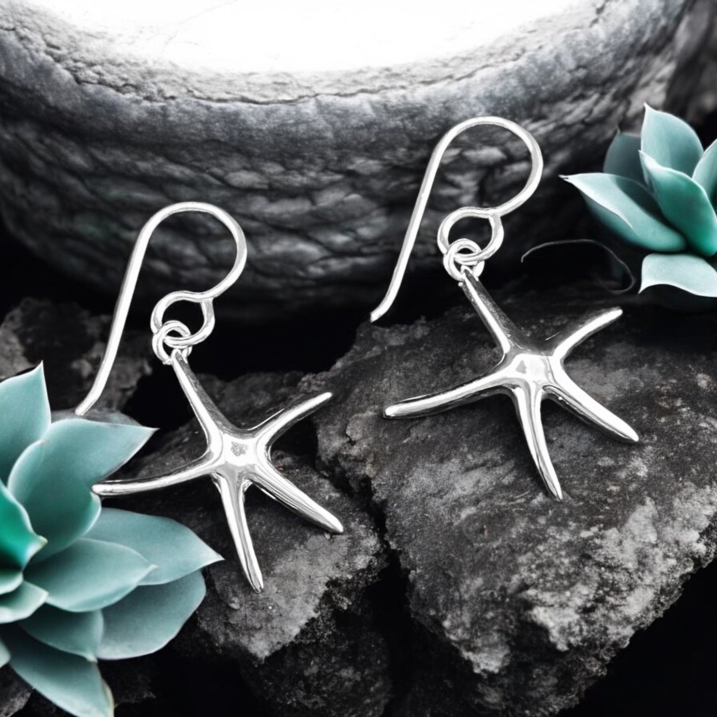 Sterling Silver .925 HOOK Earrings 20mmx20mm Starfish