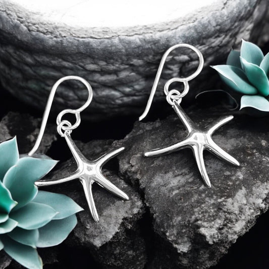 Sterling Silver .925 HOOK Earrings 20mmx20mm Starfish