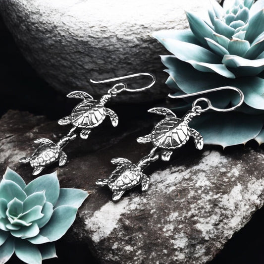 Sterling Silver .925 HOOK Earrings 15mmx17mm Turtle