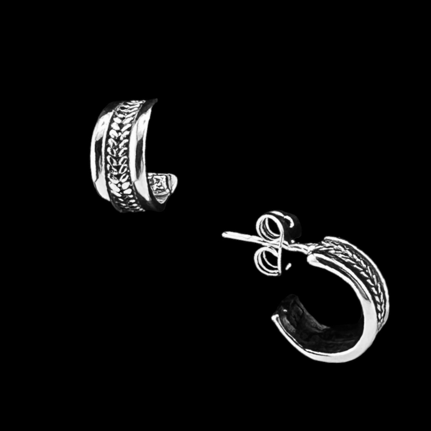 Sterling Silver .925 HOOP POST Earrings 10mmx5mm two Braided elements