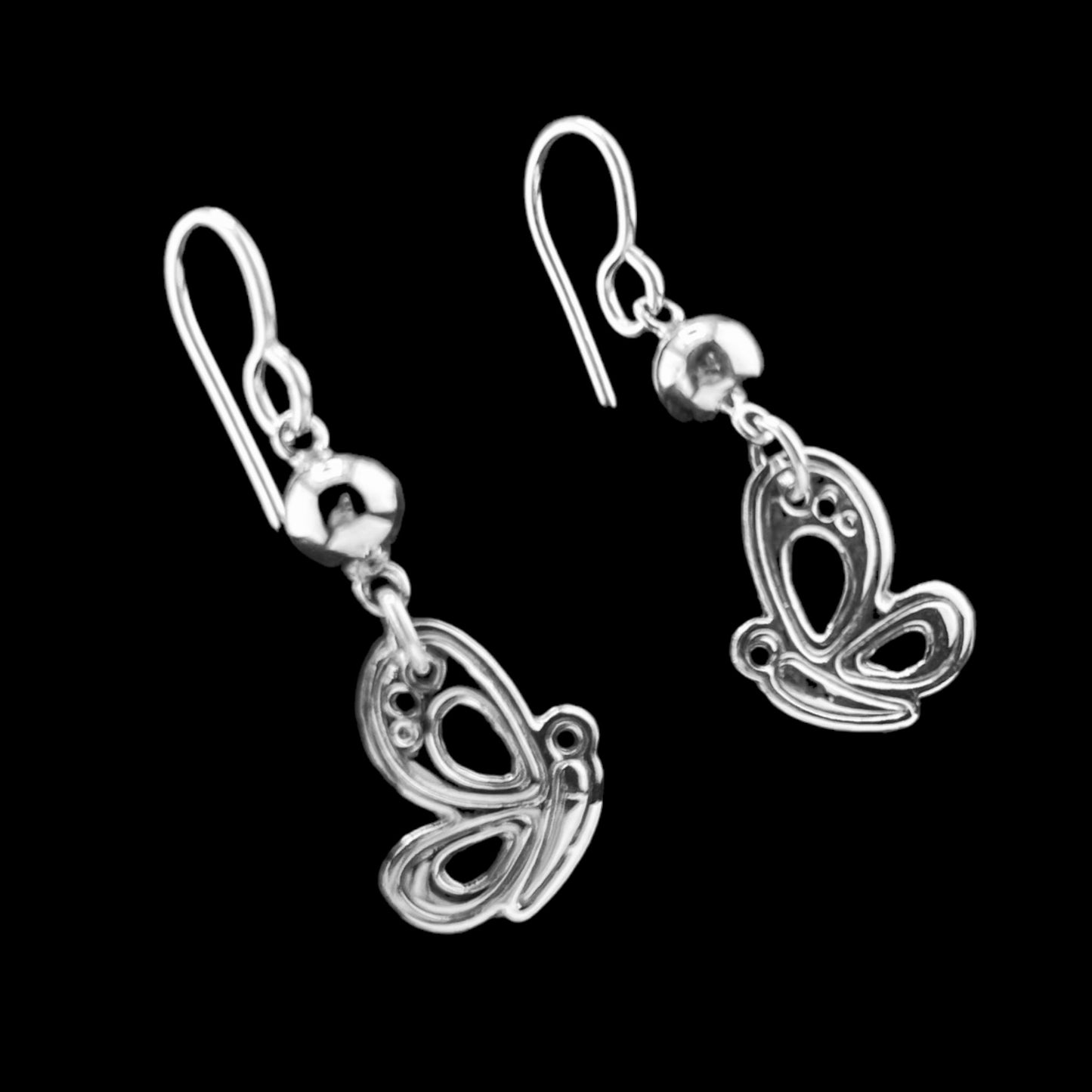 Sterling Silver .925 HOOK Earrings 12mmx25mm Butterfly