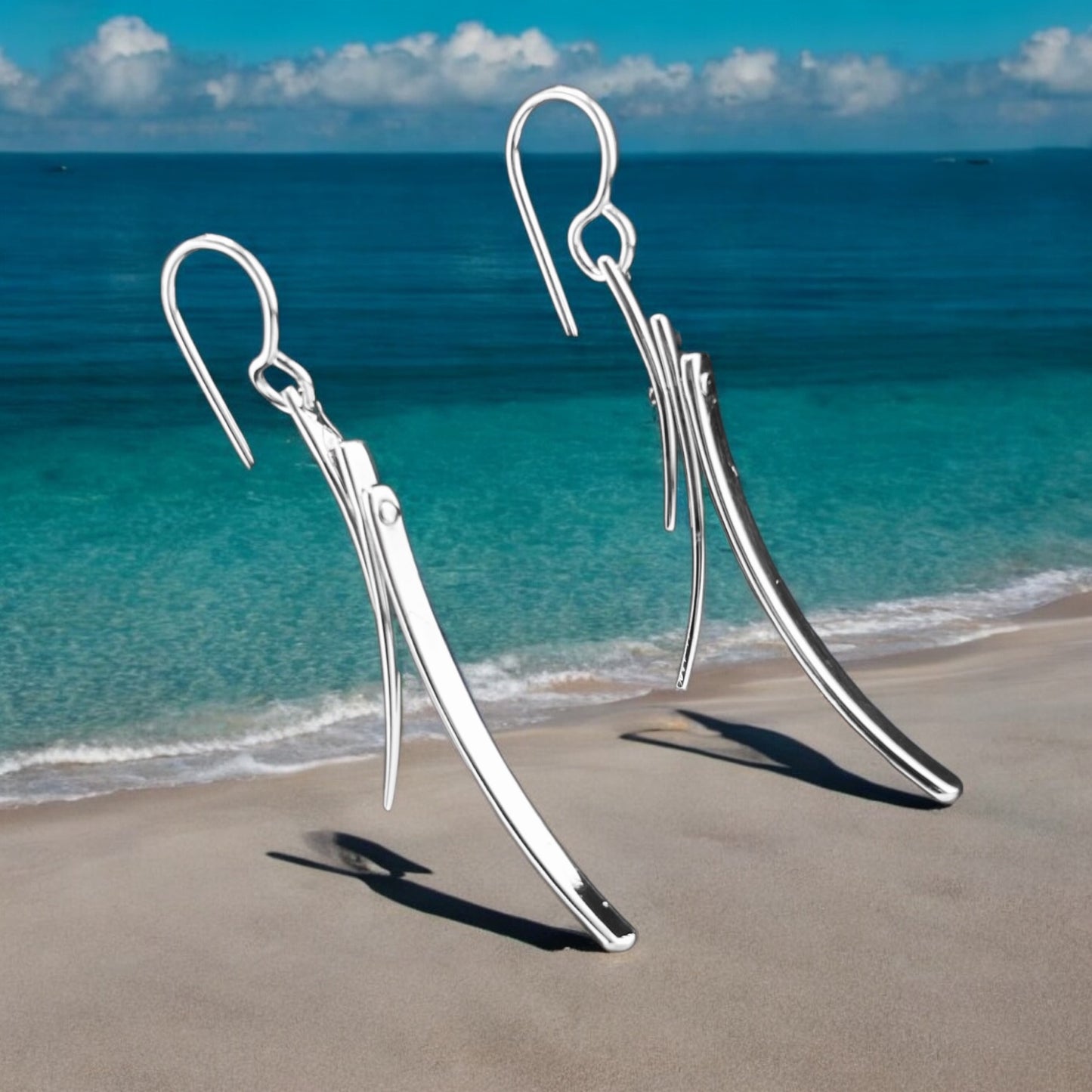 Sterling Silver .925 HOOK Earrings 20mmx40mm Three Strand