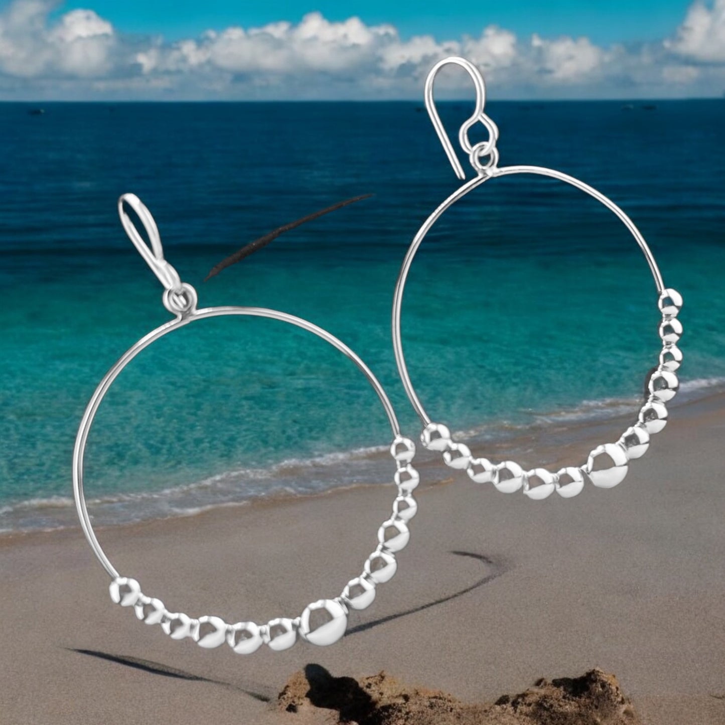 Sterling Silver .925 HOOP HOOK Earrings with 13 Balls