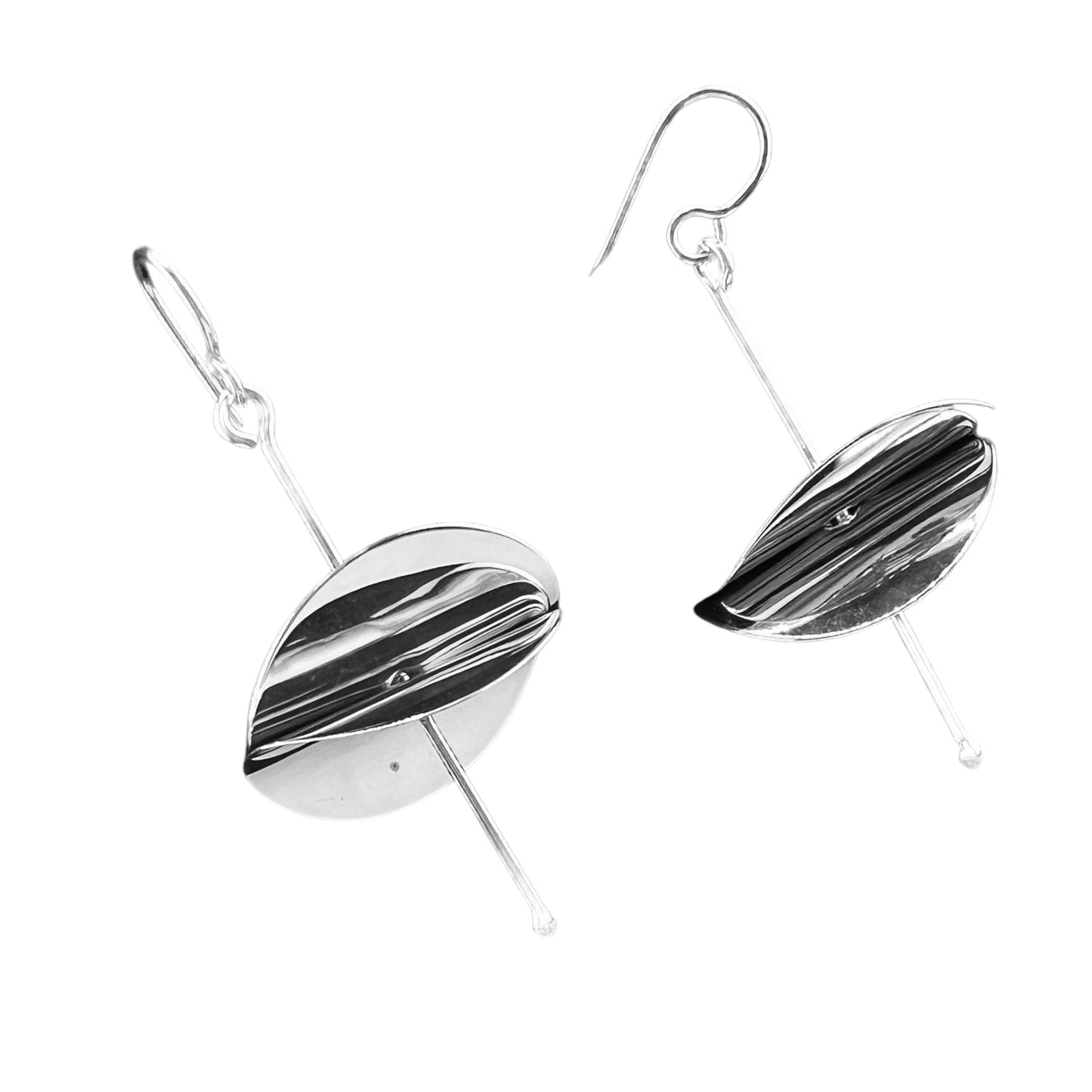 Sterling Silver .925 HOOK Earrings 30mmx50mm Two Potatoe Shape discs
