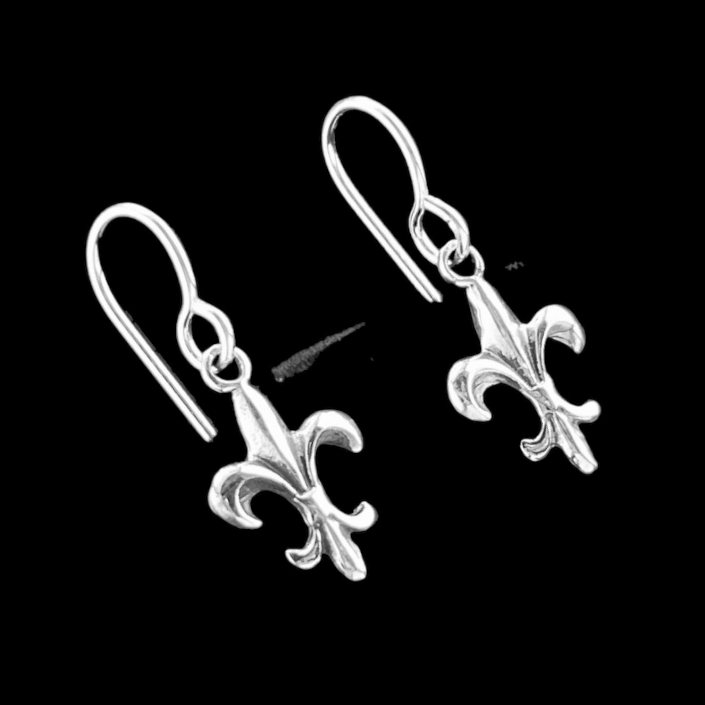 Sterling Silver .925 HOOK Earrings 10mmx16mm Flur de Lis