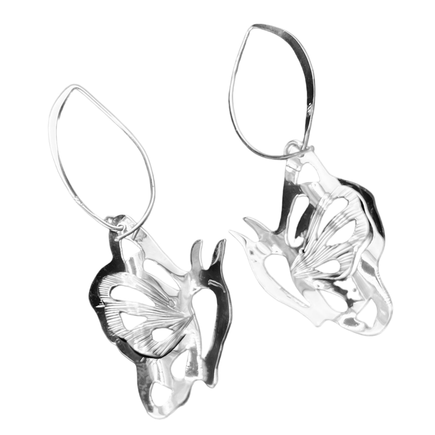 Sterling Silver .925 Self HOOK Earrings 24mmx55mm Butterfly