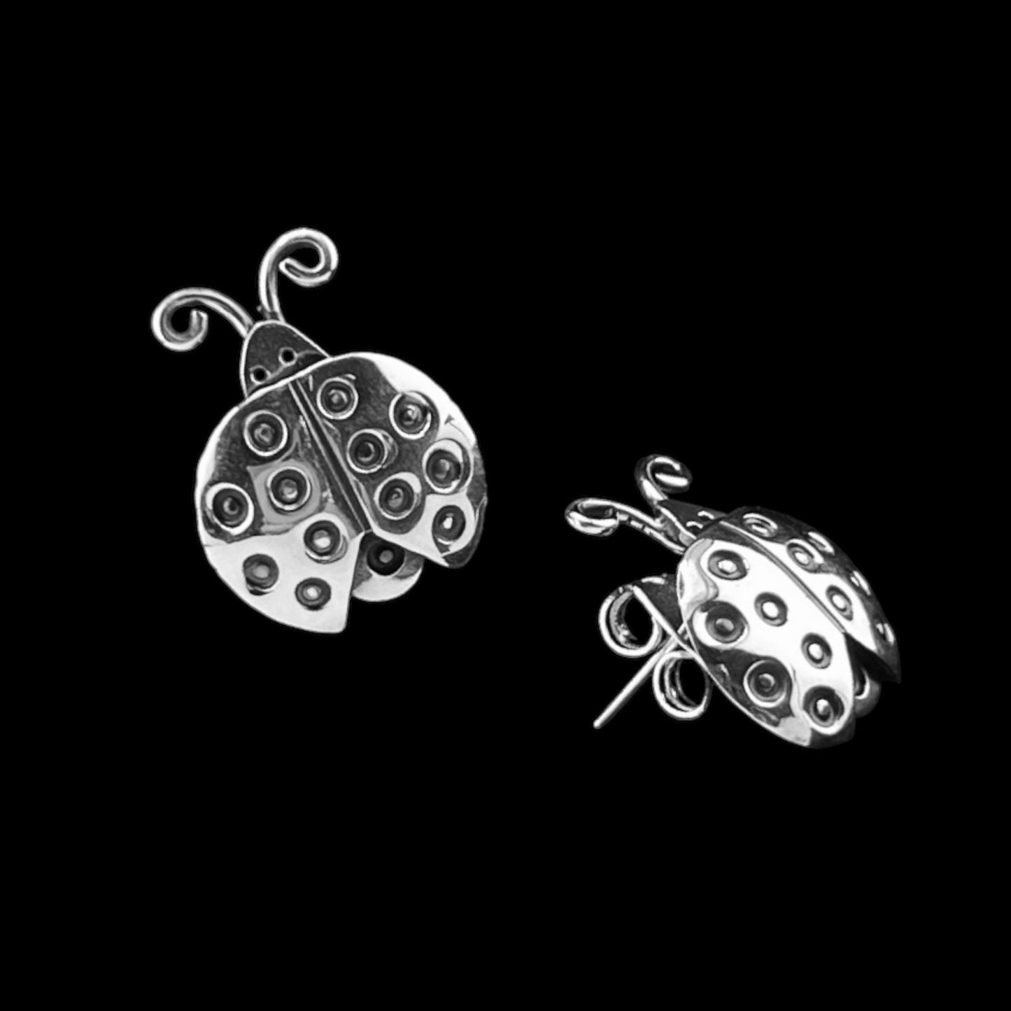 Sterling Silver .925 POST Earrings 12mmx16mm Ladybug Insect