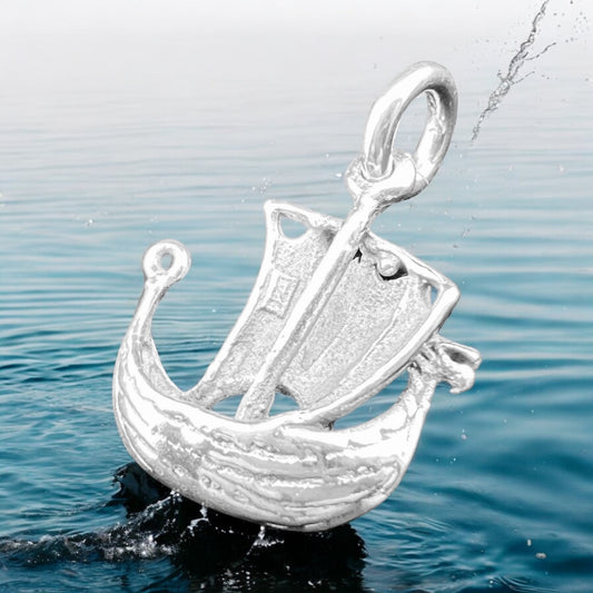 .925 Silver Pendant Viking Ship 18mm x 20mm