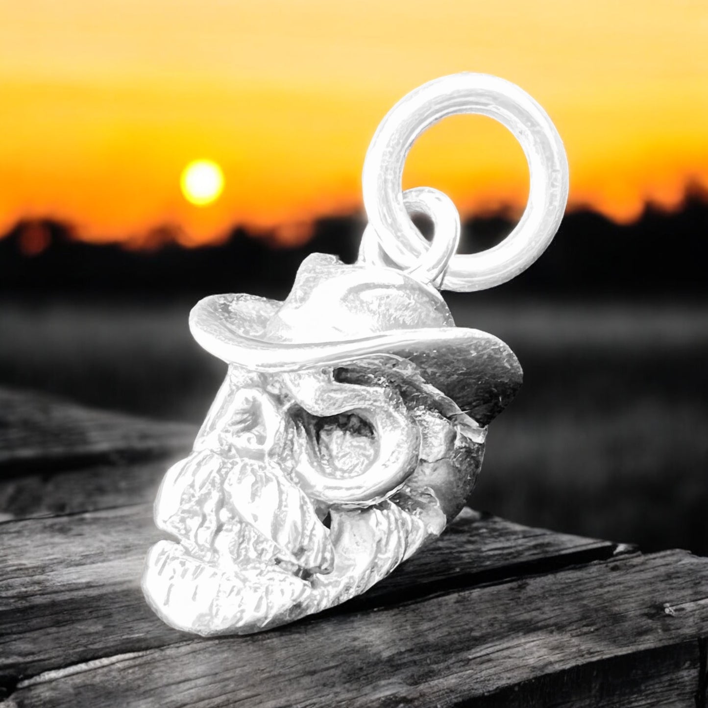 .925 Silver Pendant Calavera Skull Top Hat 10mmx15mm