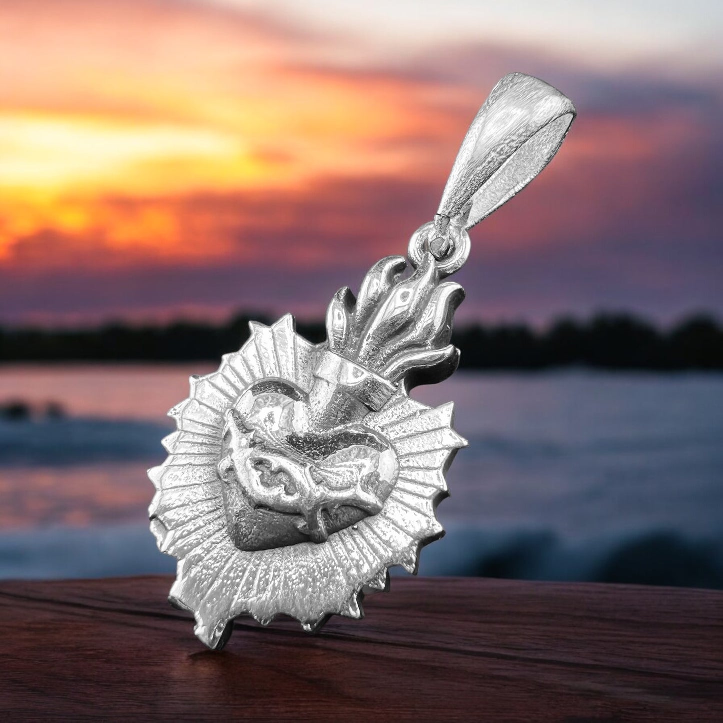 .925 Silver PendantSacred Heart 14mmx20mm