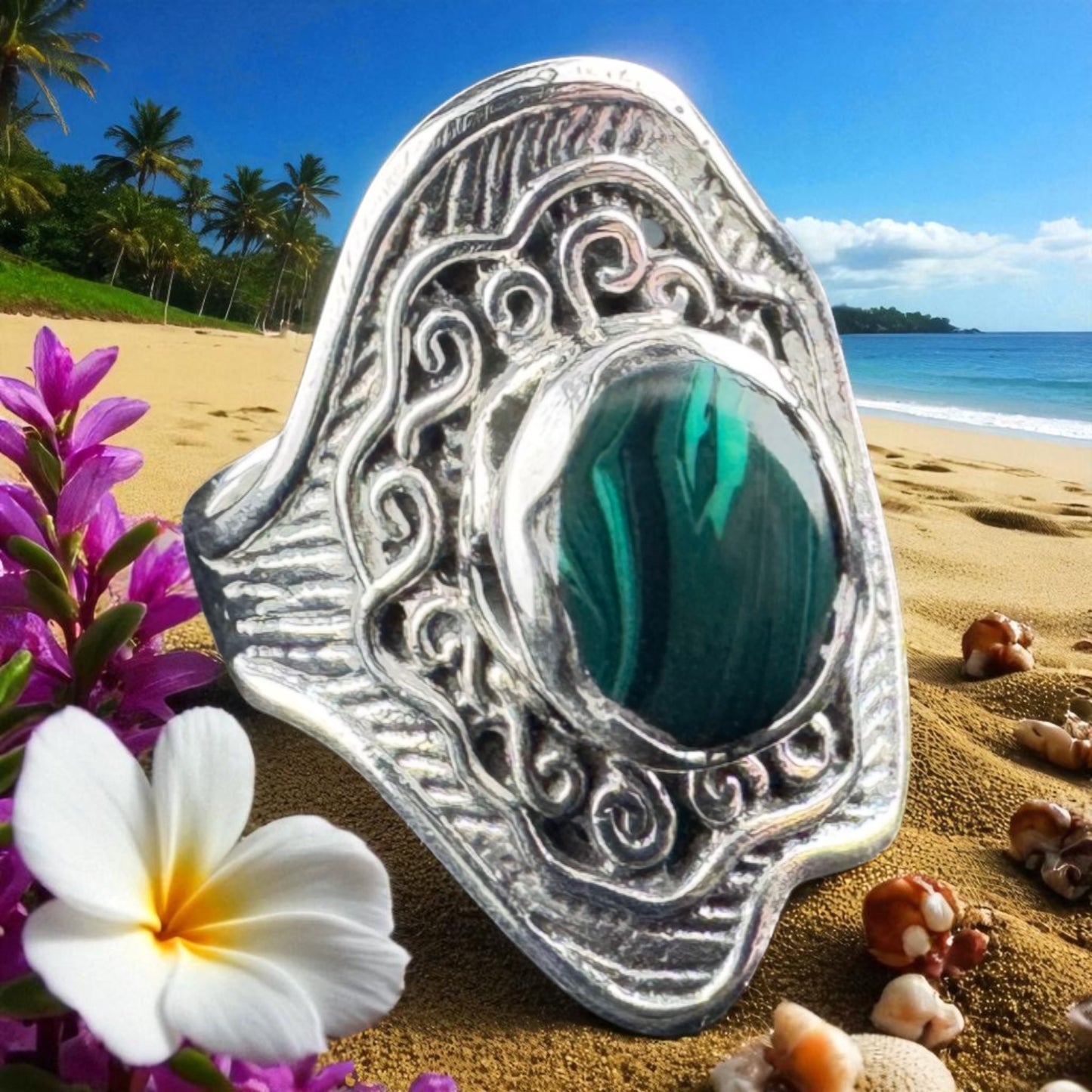 Patterned Ring w/Malachite