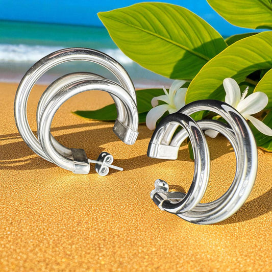 Triple Hoop Stud Earrings