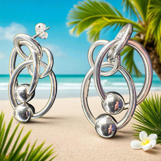 Interlocking Links w/Beads Stud Earrings