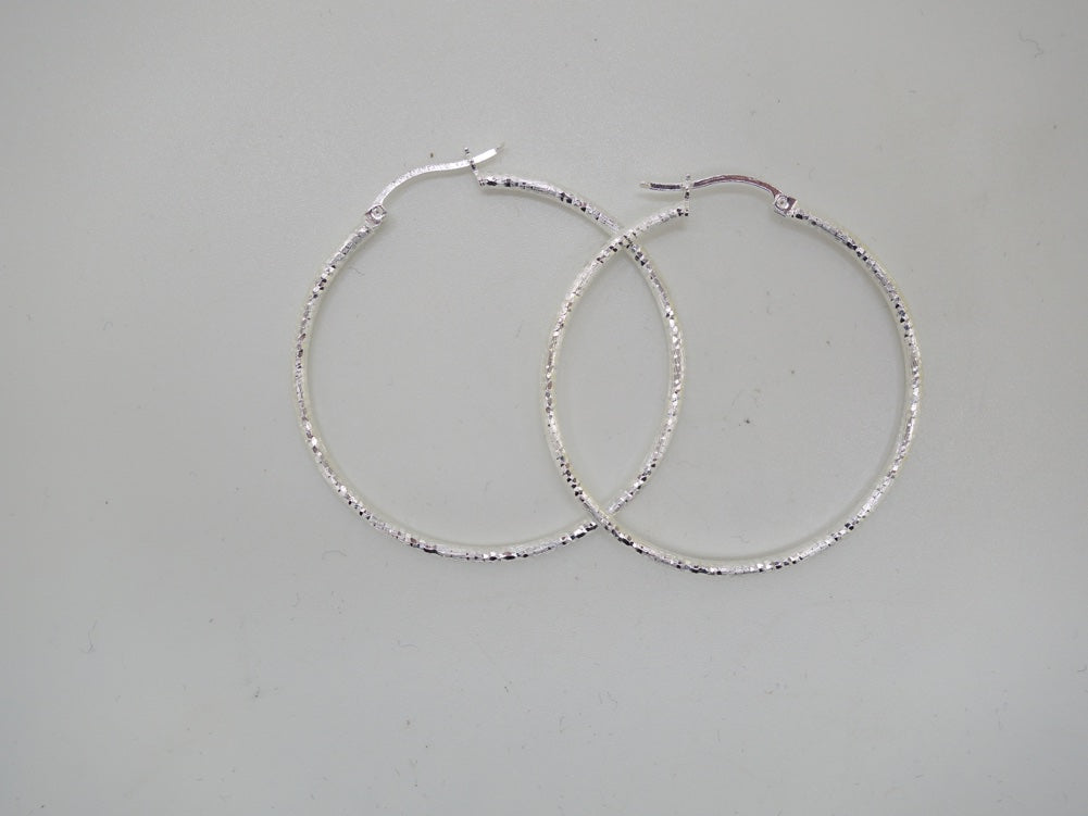Handcrafted solid sterling .925 silver 41cm Diamond Cut Solid Silver  HOOP Earrings from Taxco, Mexico