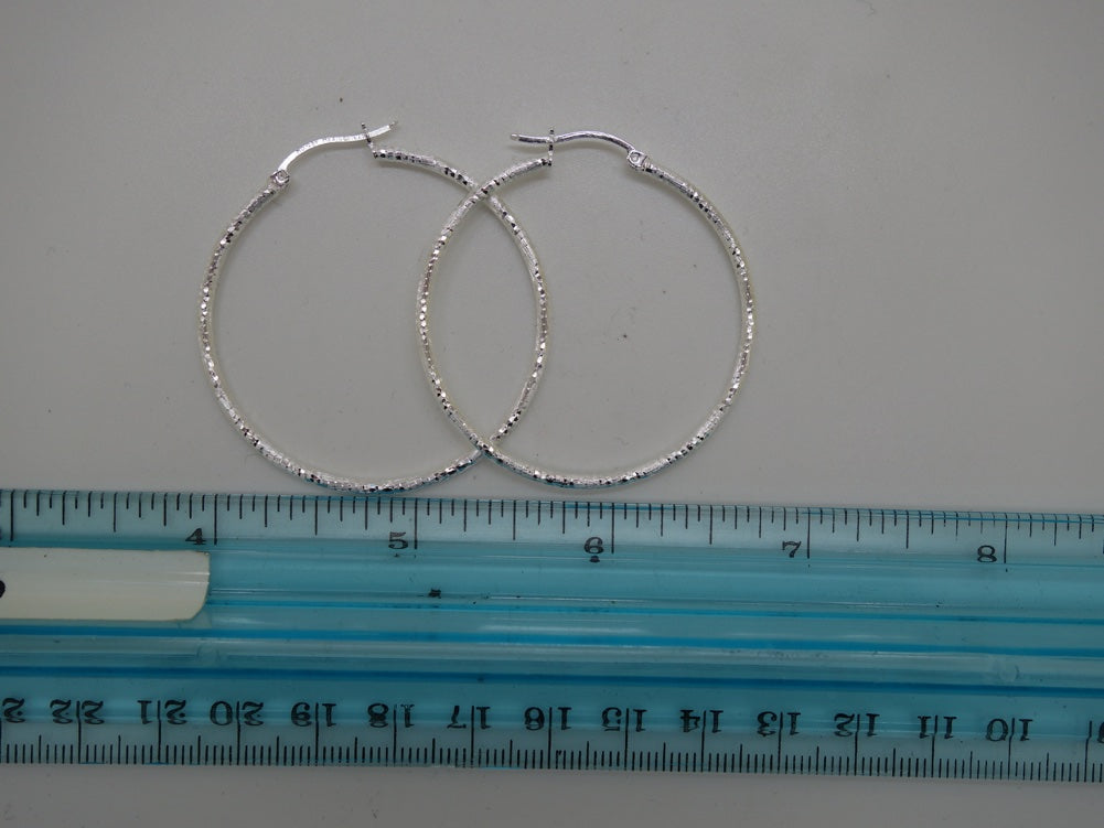 Handcrafted solid sterling .925 silver 41cm Diamond Cut Solid Silver  HOOP Earrings from Taxco, Mexico