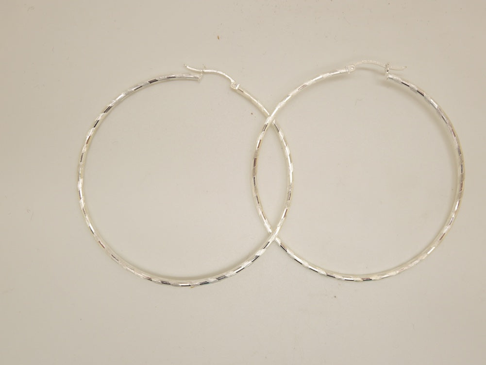 Handcrafted solid sterling .925 silver 60cm Diamond Cut Solid Silver  HOOP Earrings from Taxco, Mexico