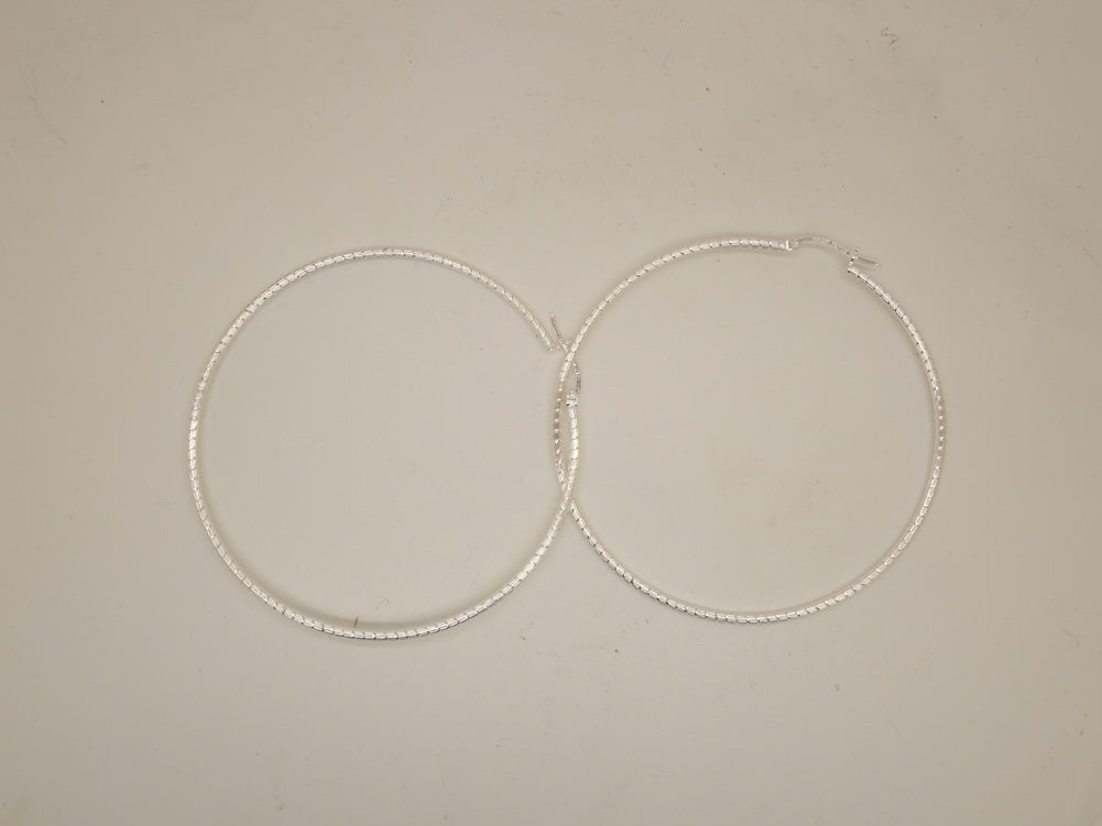 Handcrafted solid sterling .925 silver 70cm Diamond Cut Solid Silver  HOOP Earrings from Taxco, Mexico