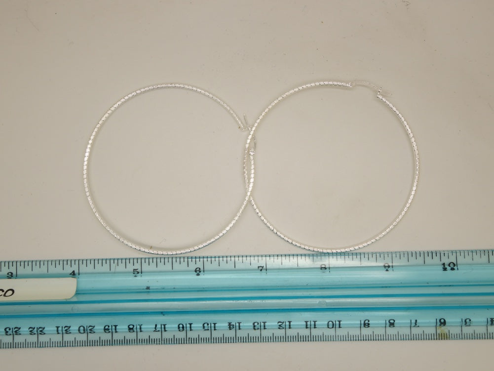 Handcrafted solid sterling .925 silver 70cm Diamond Cut Solid Silver  HOOP Earrings from Taxco, Mexico