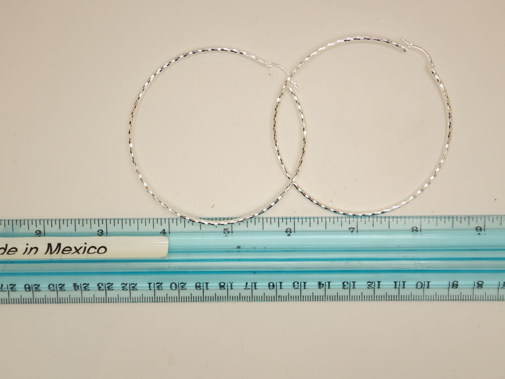Handcrafted solid sterling .925 silver 70cm Diamond Cut Solid Silver  HOOP Earrings from Taxco, Mexico
