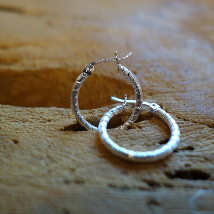 Handcrafted solid sterling .925 silver 15cm Diamond Cut Solid Silver  HOOP Earrings from Taxco, Mexico