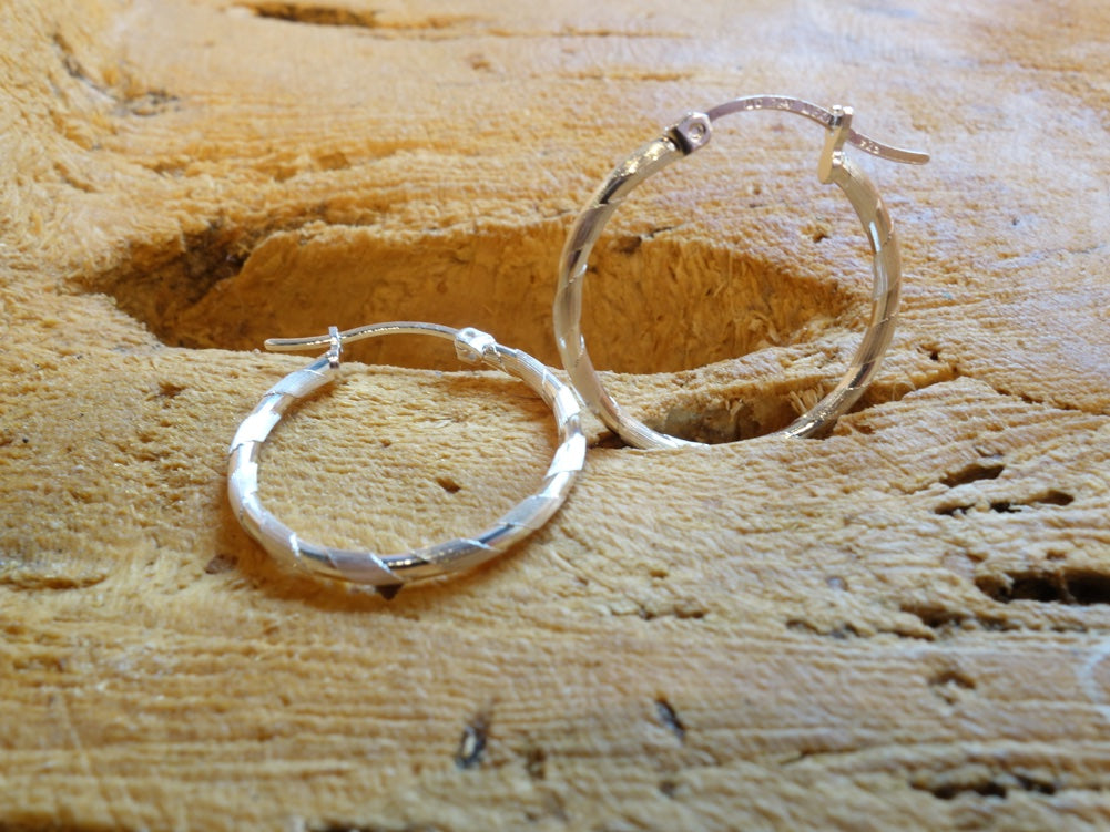Handcrafted solid sterling .925 silver 20cm Diamond Cut Solid Silver  HOOP Earrings from Taxco, Mexico