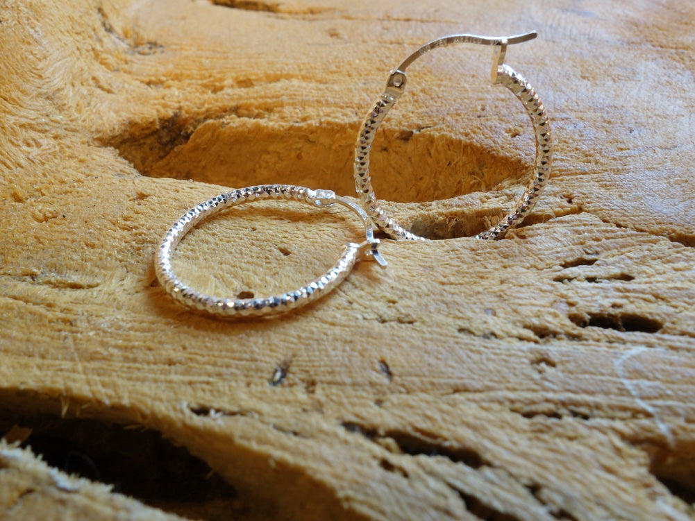 Handcrafted solid sterling .925 silver 20cm Diamond Cut Solid Silver  HOOP Earrings from Taxco, Mexico
