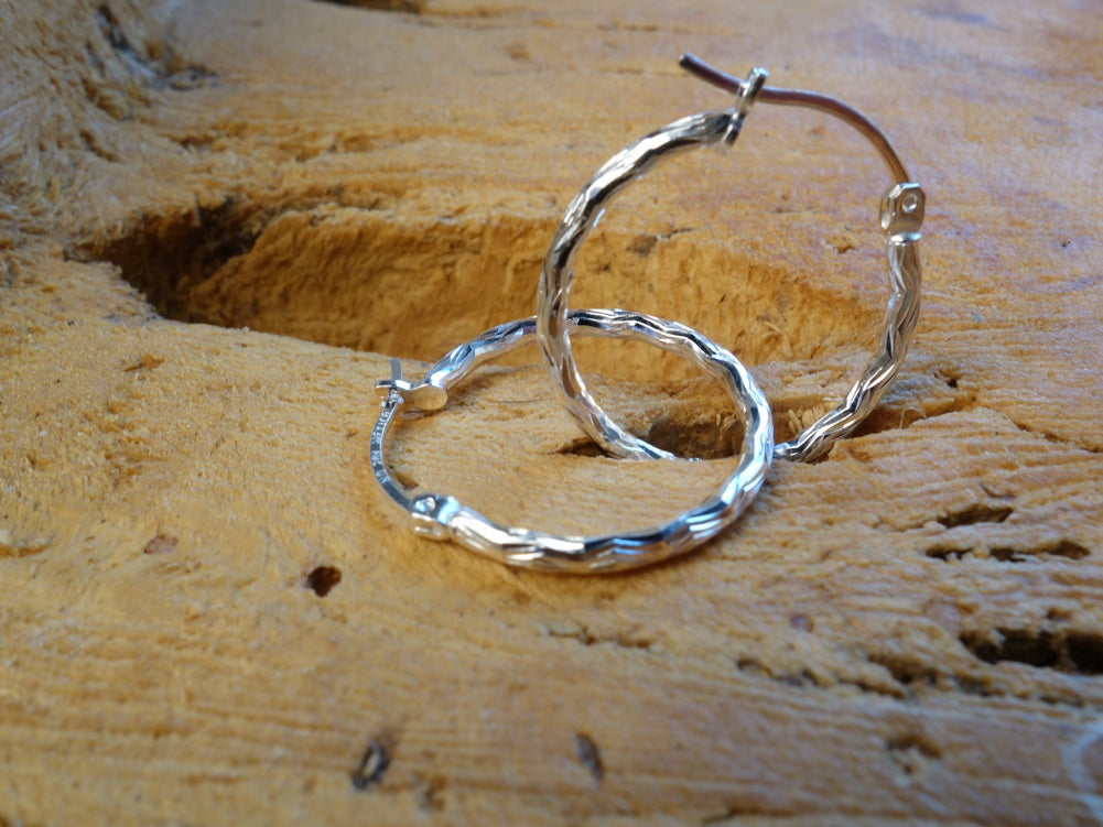 Handcrafted solid sterling .925 silver 20cm Diamond Cut Solid Silver  HOOP Earrings from Taxco, Mexico