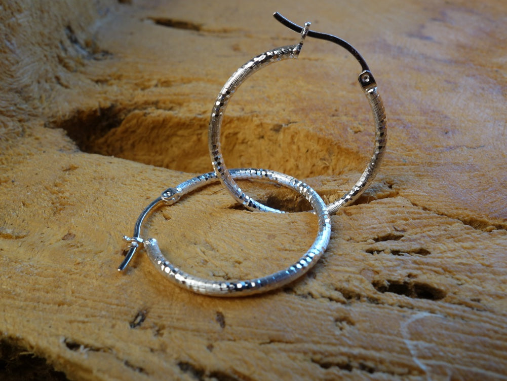 Handcrafted solid sterling .925 silver 25cm Diamond Cut Solid Silver  HOOP Earrings from Taxco, Mexico