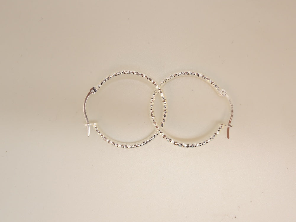 Handcrafted solid sterling .925 silver 25cm Diamond Cut Solid Silver  HOOP Earrings from Taxco, Mexico