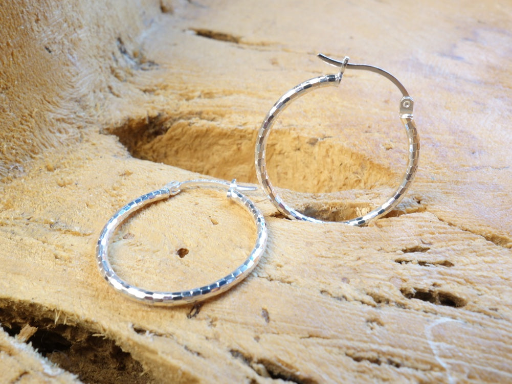 Handcrafted solid sterling .925 silver 25cm Diamond Cut Solid Silver  HOOP Earrings from Taxco, Mexico