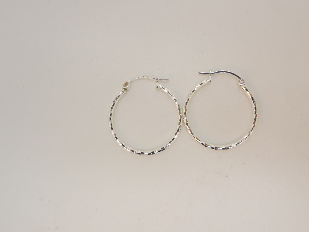 Handcrafted solid sterling .925 silver 25cm Diamond Cut Solid Silver  HOOP Earrings from Taxco, Mexico