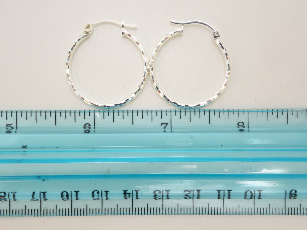 Handcrafted solid sterling .925 silver 25cm Diamond Cut Solid Silver  HOOP Earrings from Taxco, Mexico